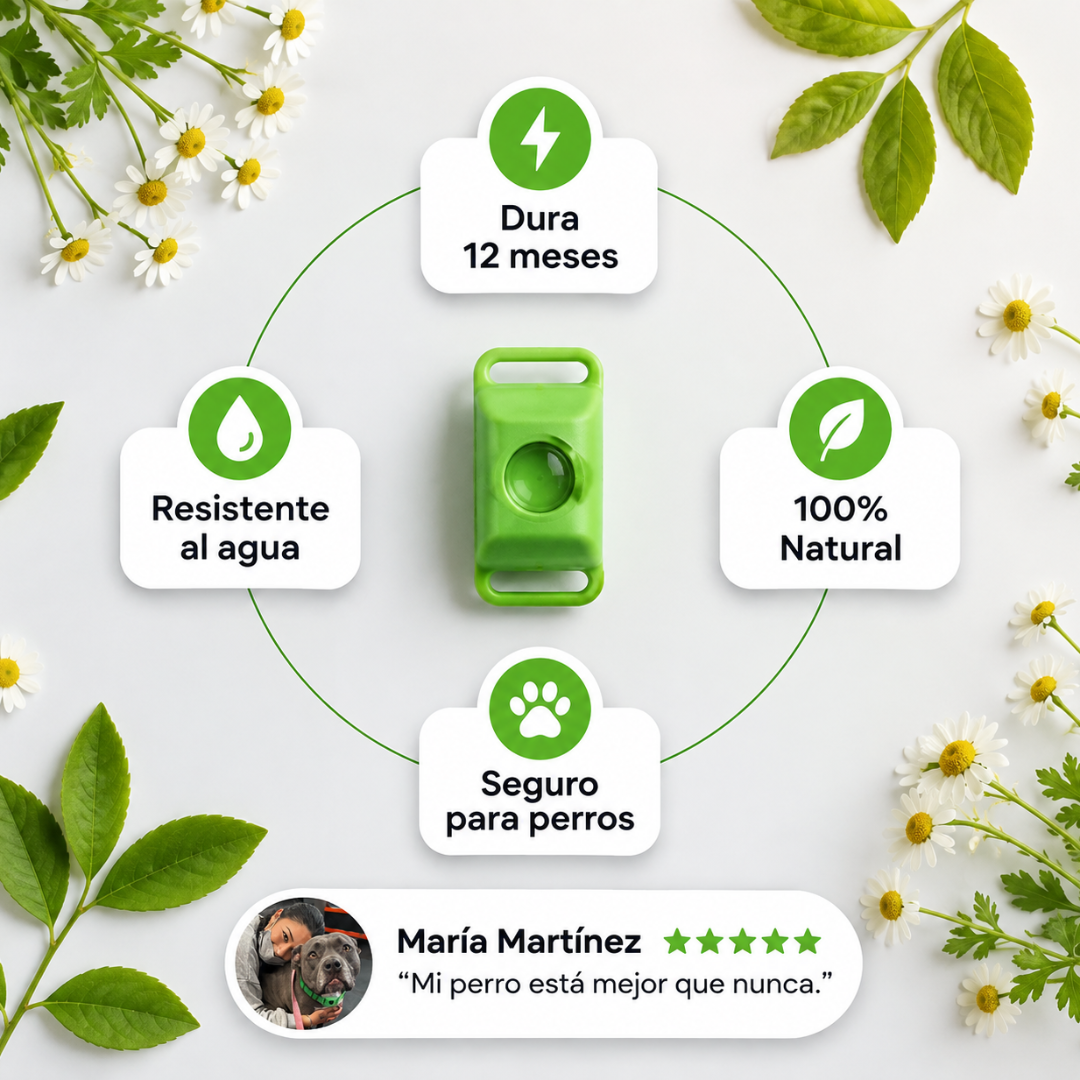 PawMotion™ Collar Antipulgas Natural para Perros - 12 Meses